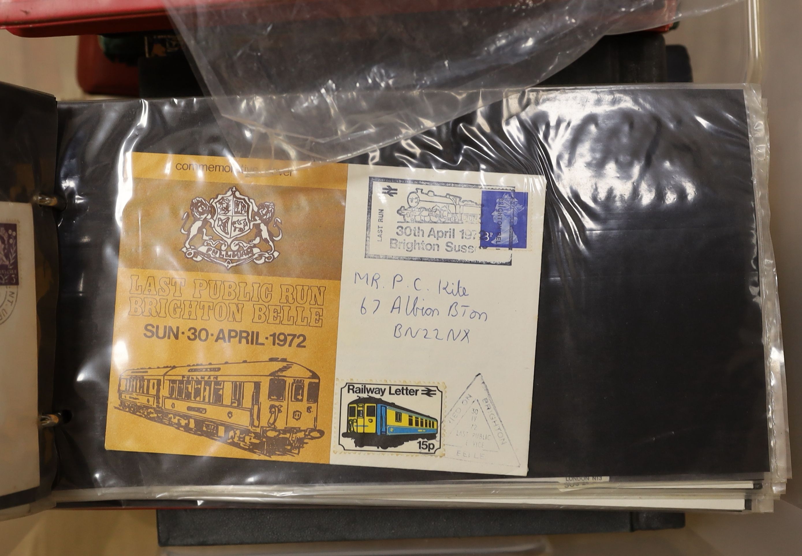 A collection of world stamps in album with G.B, Canada Australia, F.D. Covers, postcards (1 box)